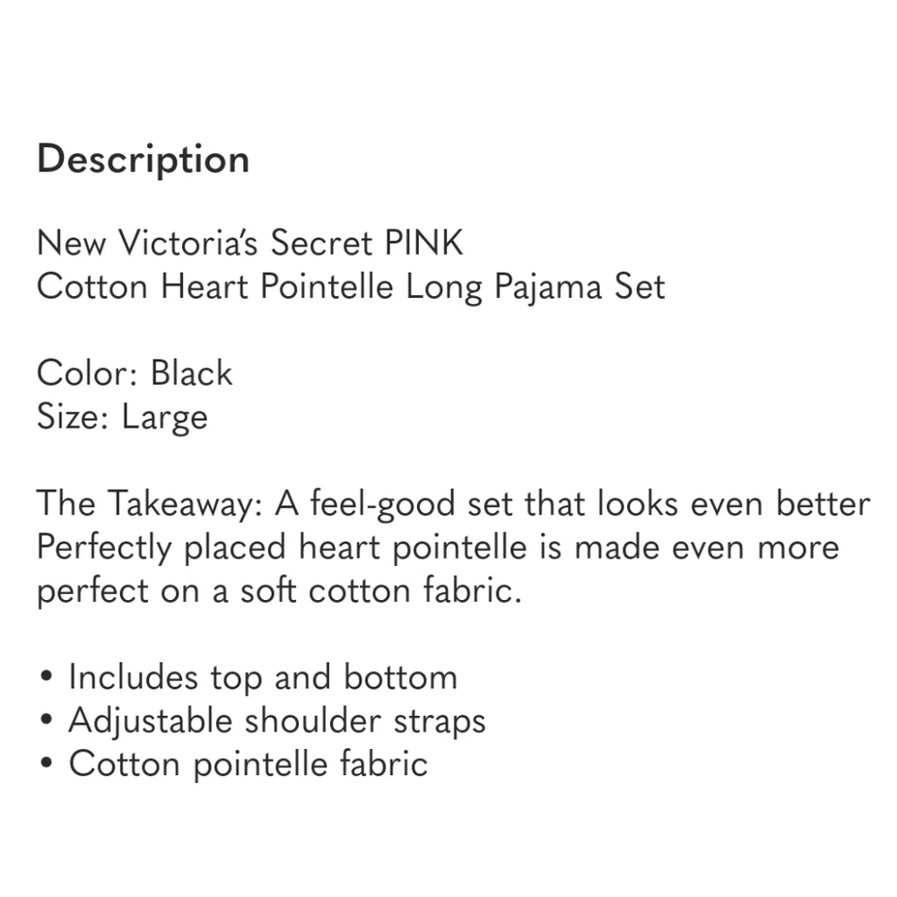 Victoria’s Secret Cotton Heart Pointelle Pajama Set Black LG - Picture 16 of 16